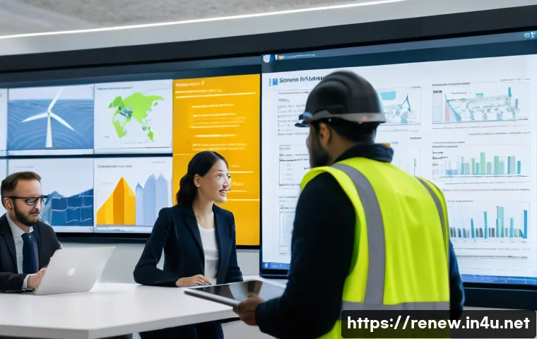 신재생에너지발전설비 자격증으로 할 수 있는 일 - A diverse team of renewable energy engineers, including men and women of various ethnicities, active...